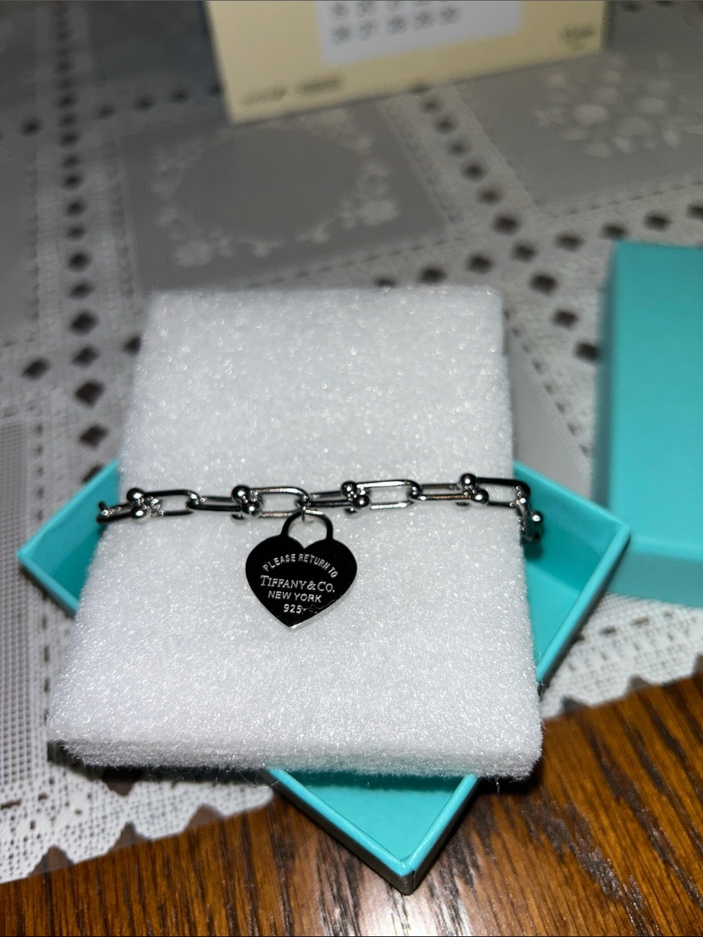 Tiffany & Co. Silver Heart Tag Chain Bracelet 925 Sterling Silver